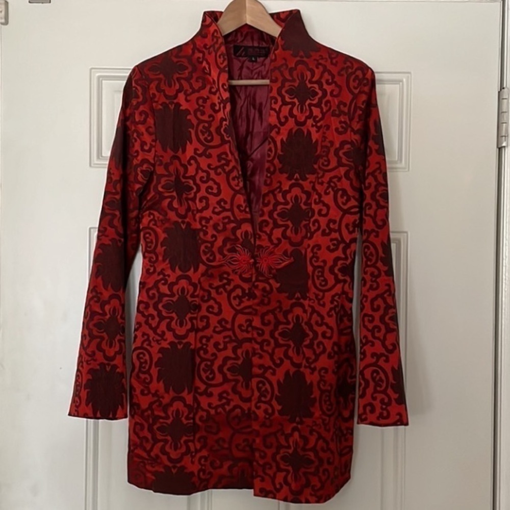 Vintage Wei Na Si Embroidery Knotted Frog Closures Jacket Red/Black Size L